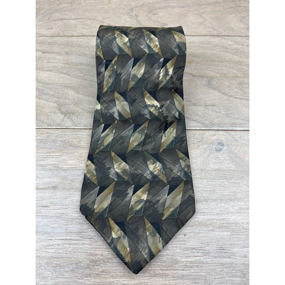Haggar Men's Extra Long Tie Brown Geometric Pattern Polyester